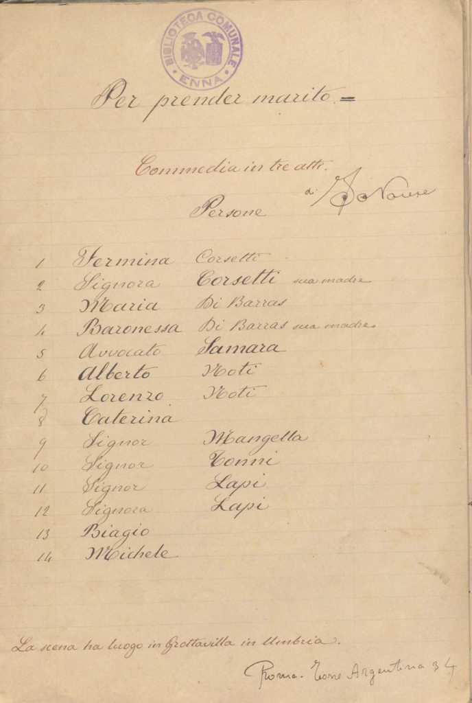 SEZ.SAV. M. 35.1.10 – PER PRENDERE MARITO. FEDERICO SAVARESE