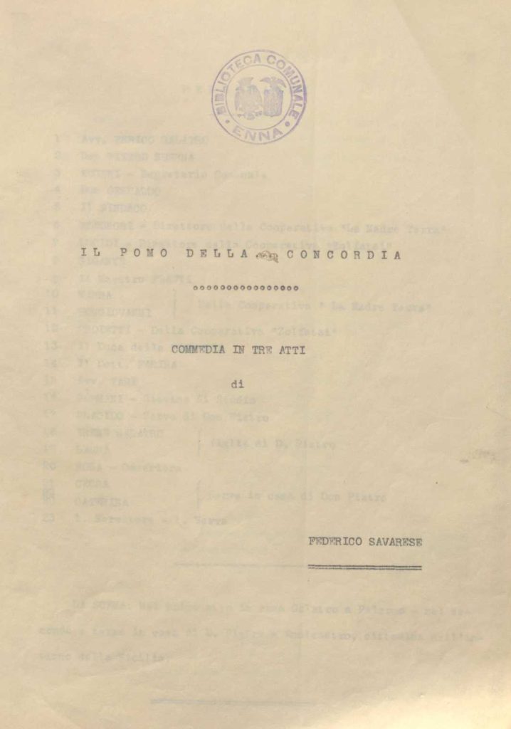 SEZ.SAV. M. 35.1.12 – IL POMO DELLA CONCORDIA. FEDERICO SAVARESE