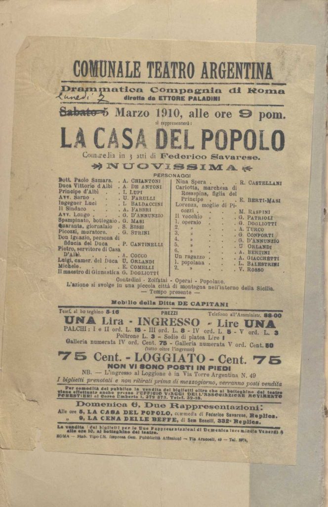 SEZ.SAV. M. 35.1.16 – LA CASA DEL POPOLO. FEDERICO SAVARESE