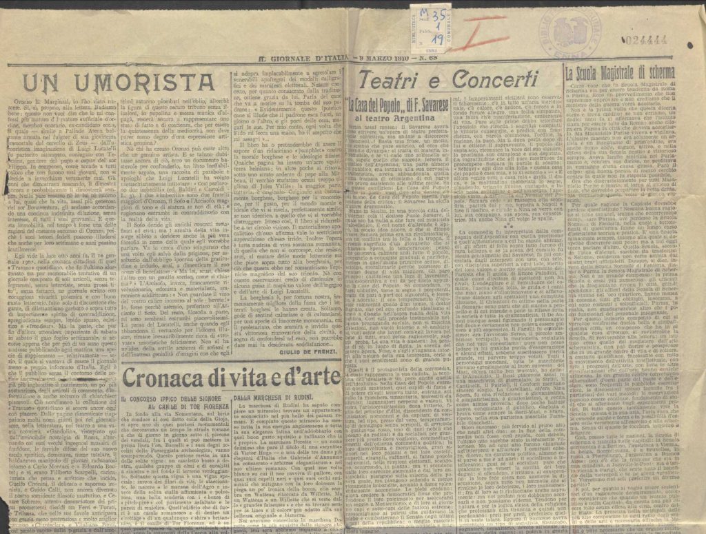 SEZ.SAV. M. 35.1.19 – RITAGLI DI GIORNALE SU FEDERICO SAVARESE
