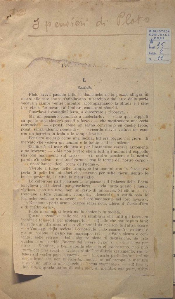 SEZ.SAV. M.35.2.11 – PENSIERI DI PLOTO. NINO SAVARESE