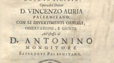 C.M. 14. I. 1 – LA SICILIA INVENTRICE, O VERO LE INVENZIONI LODEVOLI NATE IN SICILIA. OPERA DEL DTTOR D. VINCENZO AURIA. 1704