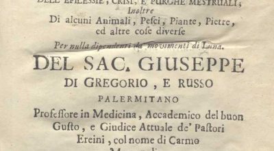 C.M. 17. F. 10 – DISSERTAZIONI CRITICO-FISICHE DELLE VANE OSSERVAZIONI DELLA LUNA INTORNO A’ SALssi, e alle purghe. Sac. Giuseppe di gregorio e russo. 1742