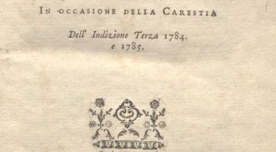 C.M. 17. H. 27 – ALLE RIFLESSIONI SU L’ECONOMIA E L’ESTRAZIONE DE’ FRUMENTIO DELLA SICILIA. COMMENTARIO DI GIANAGOSTINO DE COSMI. 1786