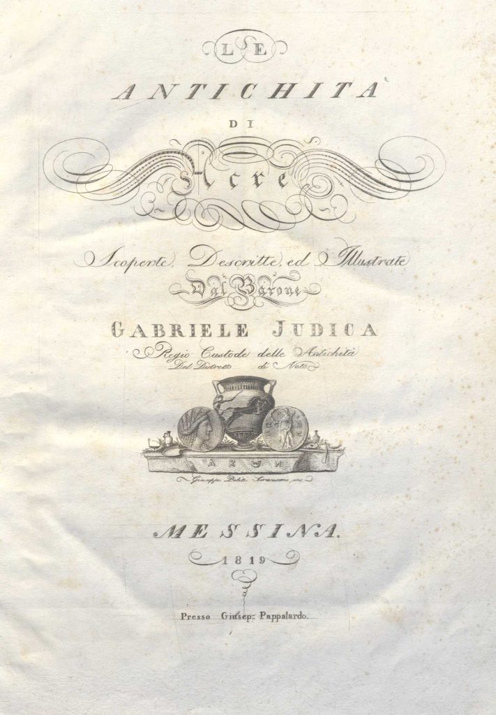 C.M. 20. L. 22 – LE ANTICHITA’ DI ACRE SCOPERTE DESCRITTE ED ILLUSTRATE DAL BARONE GABRIELE JUDICA, 1819
