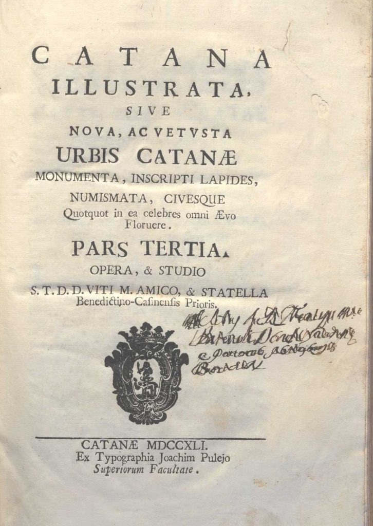 C.M.18. H. 3 – CATANA ILLUSTRATA. VITO MARIA AMICO. 1741. TOMO III