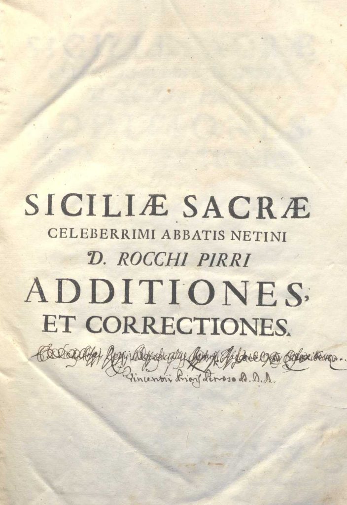 C.M.18.L.15 – SICILIAE SACRAE CELEBERRIMI ABATIS NETINI D. ROCCHI PIRRI.ADDICTIONES ET CORRECTIONES. A.MONGITORE 1735