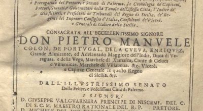 C.M.7.C.19 – CRONOLOGIA DEI VICERE’ DI SICILIA DAL 1409 AL 1697. DON VINCENZO AVRIA. 1697