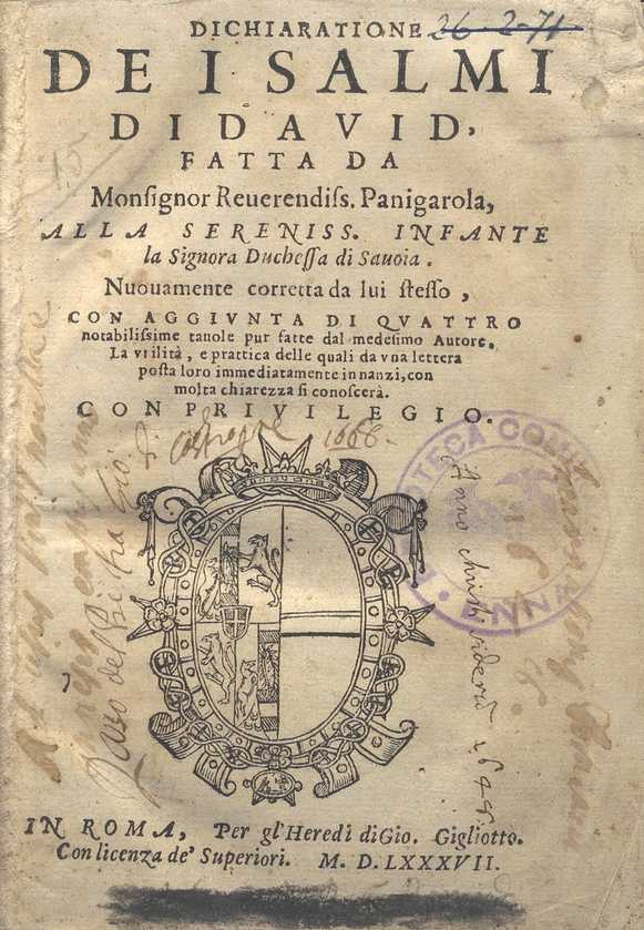 C.37.3.10 – DICHIARATIONE DEI SALMI DI DAVID. F.PANIGAROLA. 1587