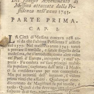 C.M. 11. E. 1 - MEMORIA STORICA DELLA PESTE DI MESSINA. TURRIANO ORAZIO. 1743