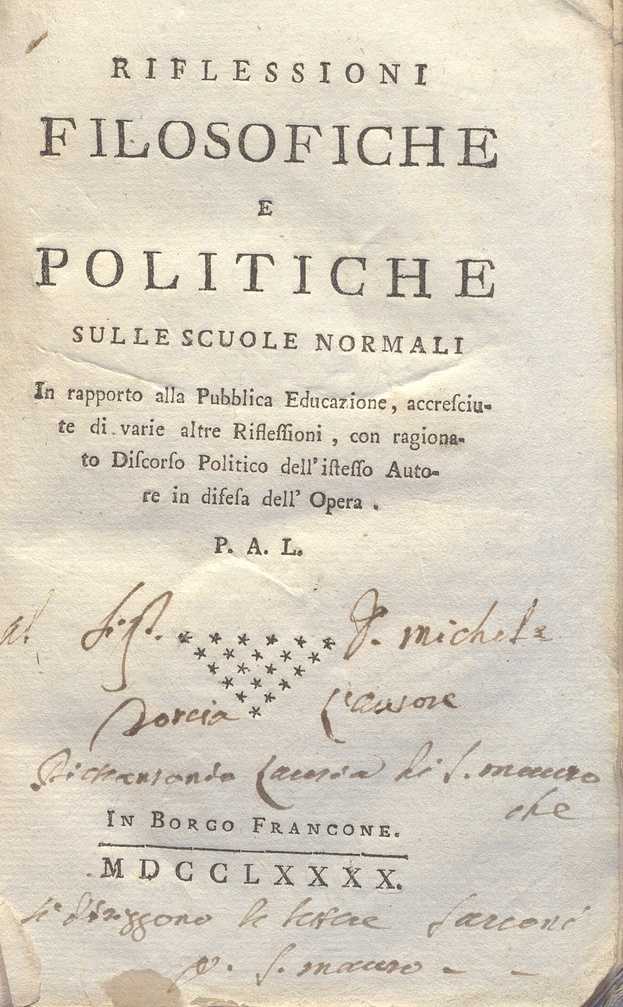 C.M. 14. H. 27 – RIFLESSIONI FILOSOFICHE E POLITICHE SULLE SCUOLE NORMALI. PAOLO ANTONIO LEIDA. 1780