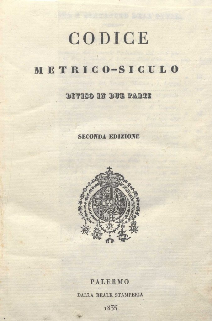 C.M. 15. 6. 16 – CODICE METRICO SICULO. ORAZIO ANTONIO CAPPELLI. 1835