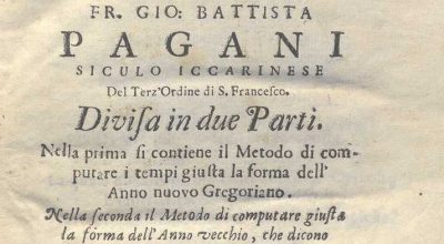 C.M. 15. H. 3 – METODO DI COMPUTARE I TEMPI. FR.GIO. BATTYISTA PAGANI SICULO IACCARINESE. 1726