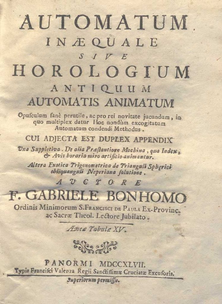 C.M. 15. I. 13 – AUTONOMATUM INAEQUALE. GABRIELE BONOMO. 1747