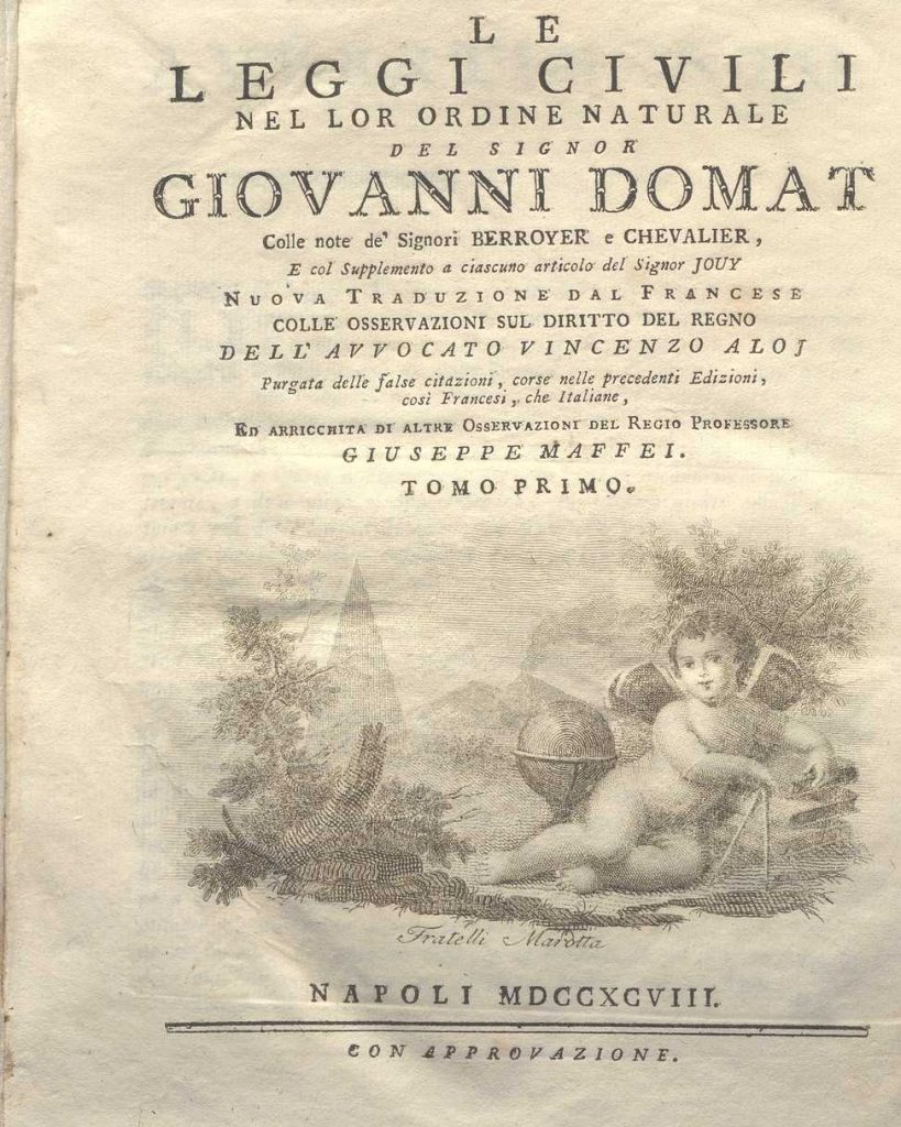 C.M. 17. B. 20 – LE LEGGI CIVILI NEL LORO ORDINE NATURALE. GIOVANNI DOMAT. 1798. TOMO I
