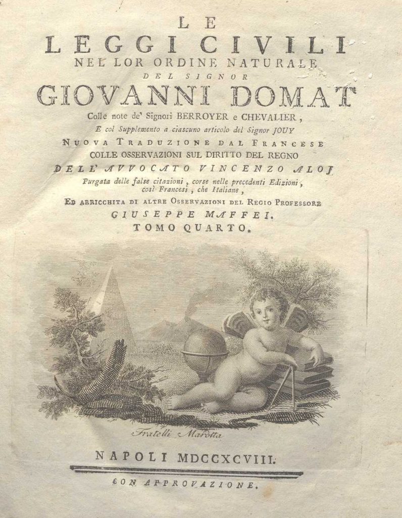 C.M. 17. B. 23 – LE LEGGI CIVILI NEL LORO ORDINE NATURALE. GIOVANNI DOMAT. 1798. TOMO IV