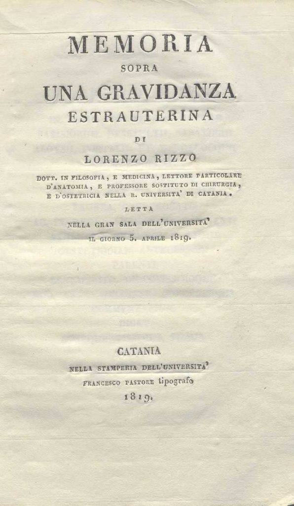 C.M. 20. F. 29 – MEMORIA SOPRA UNA GRAVIDANZA EXTRAUTERINA. LORENZO RIZZO. 1819