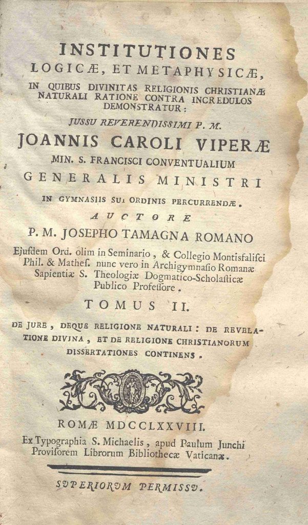 C.M. 15. I. 21 – INSTITUTIONES LOGICAE, ET METAPHYSICAE. JOANNIS CAROLI VIPERAE. TOMUS II. 1778
