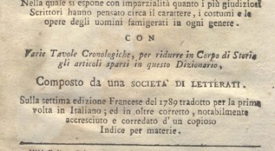 CM.16.A.24 – NUOVO DIZIONARIO ISTORICO OVVERO ISTORIA IN COMPENDIO. COMPOSTO DA UNA SOCIETA’ DI LETTERATI. 1794. TOMO XXIII