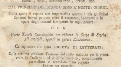 CM.16.A.9 –  NUOVO DIZIONARIO ISTORICO OVVERO ISTORIA IN COMPENDIO. COMPOSTO DA UNA SOCIETA’ DI LETTERATI. 1791. TOMO IX