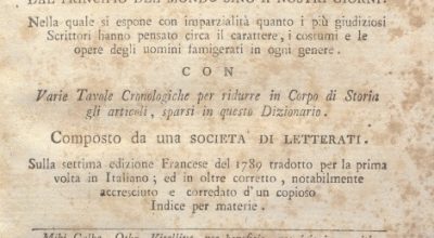 CM.16.A.11 – NUOVO DIZIONARIO ISTORICO OVVERO ISTORIA IN COMPENDIO. COMPOSTO DA UNA SOCIETA’ DI LETTERATI. 1791. TOMO XI