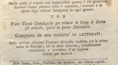 CM.16.A.15 – NUOVO DIZIONARIO ISTORICO OVVERO ISTORIA IN COMPENDIO. COMPOSTO DA UNA SOCIETA’ DI LETTERATI. 1791. TOMO XV