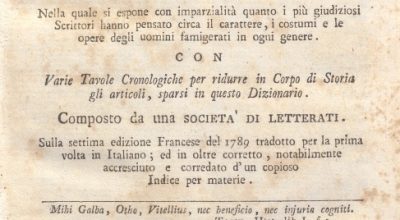 CM.16.A.17 – NUOVO DIZIONARIO ISTORICO OVVERO ISTORIA IN COMPENDIO. COMPOSTO DA UNA SOCIETA’ DI LETTERATI. 1791. TOMO XVII