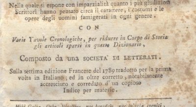 CM.16.A.19 – NUOVO DIZIONARIO ISTORICO OVVERO ISTORIA IN COMPENDIO. COMPOSTO DA UNA SOCIETA’ DI LETTERATI. 1793. TOMO XIX