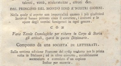 CM.16.A.21 – NUOVO DIZIONARIO ISTORICO OVVERO ISTORIA IN COMPENDIO. COMPOSTO DA UNA SOCIETA’ DI LETTERATI. 1791. TOMO XX