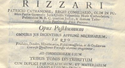 CM.18.H.4 – DE CENSIBUS TRACTATUS PRATICUS. JOHANNE RIZZARI. 1741. TOMUS I
