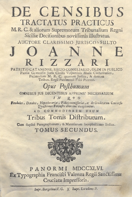 CM.18.H.5 – DE CENSIBUS TRACTATUS PRATICUS. JOHANNE RIZZARI. 1746. TOMUS II