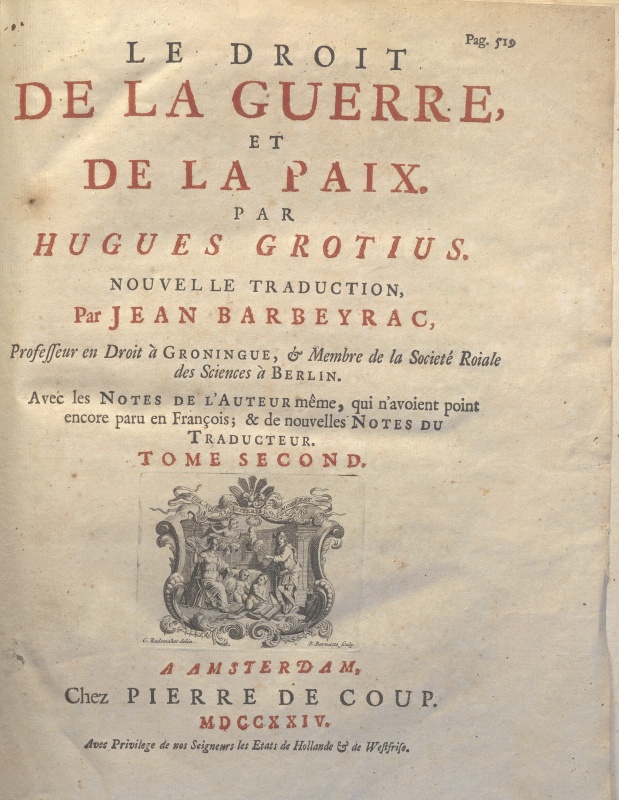 CM.18.I.4 – DE LA GUERRE ET DE LA PAX. HUGUES CROTIUS. 1724 TOMO II