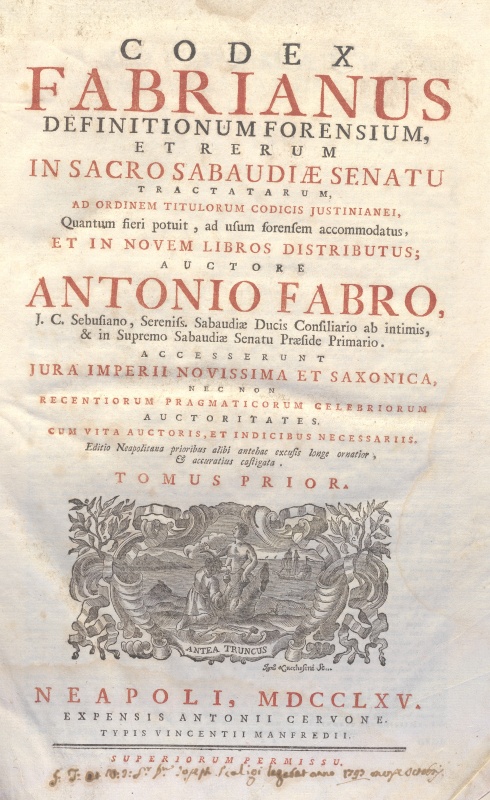 CM.19.E.13 – CODEX FABRIANUS. ANTONIO FABRO. 1755. TOMO I