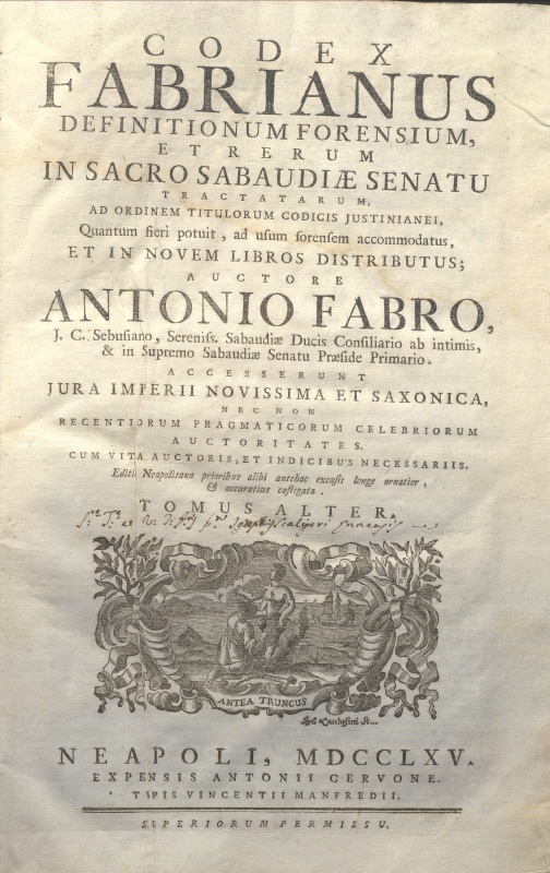 CM.19.E.14 – CODEX FABRIANUS. ANTONIO FABRO. 1755. TOMO II