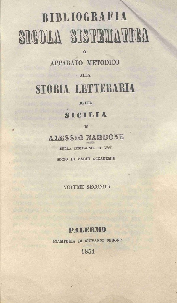C.M.18.6.42 – BIBLIOGRAFIA SICOLA SISTEMATICA. ALESSIO NARBONE. 1851