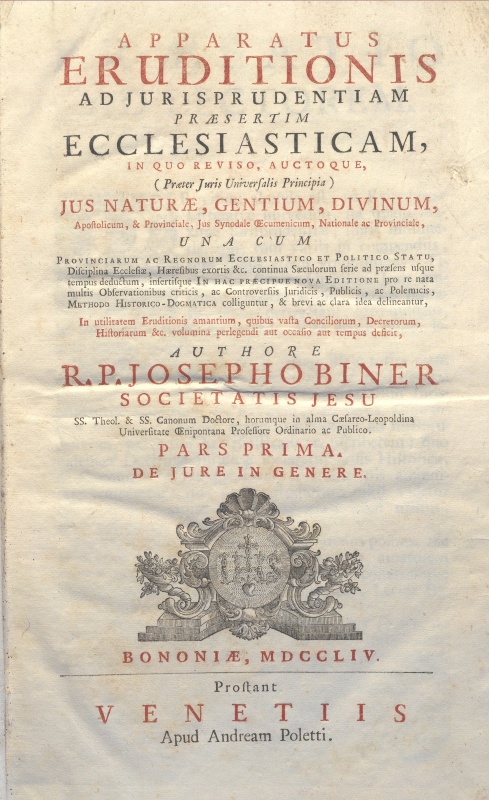 CM.19.E.9 – APPARATUS ERUDITIONIS. R. P. JOSEPHO BINNER. 1754