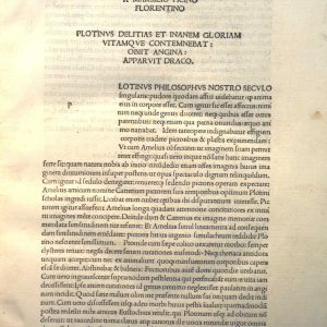 Inc.35.C.1 - PLOTINUS, OPERA. COMM. MARSILIO FICINO. (PRECEDE) PORPHYRIUS, VITA PLOTINI. CON MARSILIO FICINO, PROHEMIUM AD LAURENTIUM MEDICEM; FIRENZE 1492