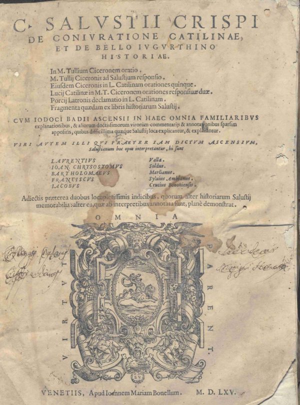 C.M.3.B.14 - OPERE DI GAIO SALLUSTIO CRISPO. GIOVANNI MARIO BONELLI. 1565