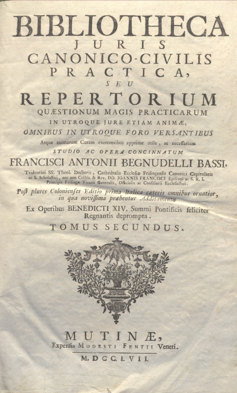 CM.19.F.18 - BIBLIOTHECA JURIS CANONICO-CIVILIS. CETERIS AUCTIOR. 1757. TOMO II