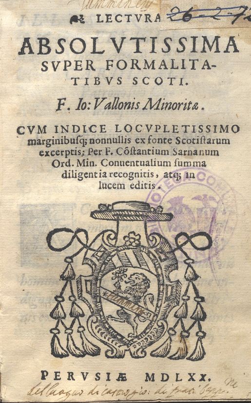 C.34.1.16 – LECTURA ABSOLUTISSIMA SUPER FORMALITATIBUS SCOTI. F.LO VALLONIS. 1570