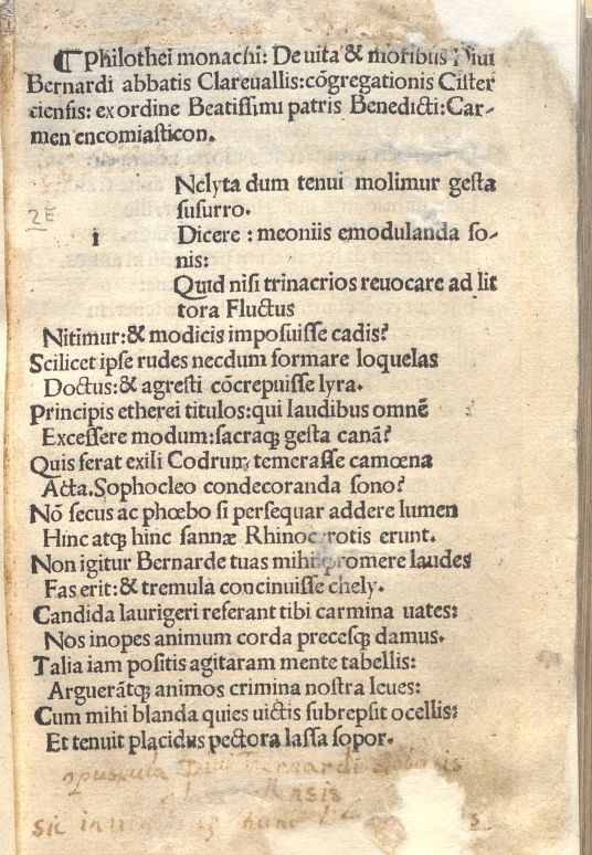 BERNARDUS CLAREVALLENSIS, OPUSCULA. THEIPHILUS BRIXIANUS, CARMEN DE VITA SNCTI BERNARDI. BRESCIA 1945