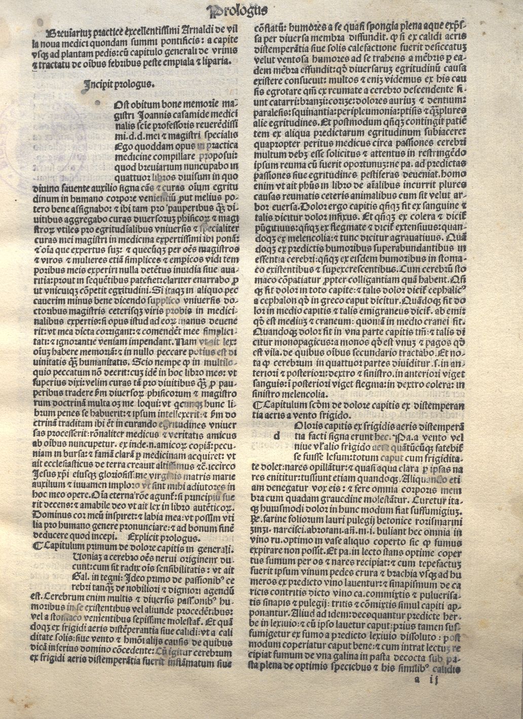 ARNALDUS DE VILLANOVA, BREVIARUM PRACTICAE MEDICINAE. VENEZIA 1494