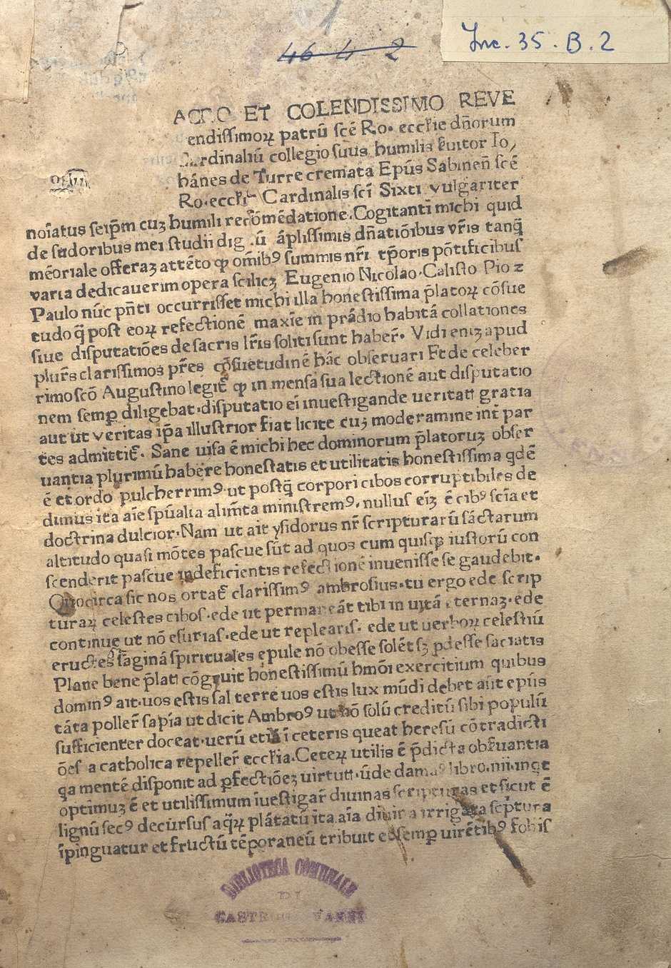 TURRECREMATA, JOHANNES DE, QUESTIONES SUPER EVANGELISTA TOTIUS ANNI DE TEMPORE ET DE SANCTIS. ROMA 1477