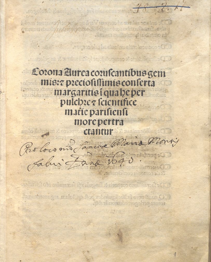 BRUTUS JACOBUS, CORONA AUREA. VENEZIA 1496
