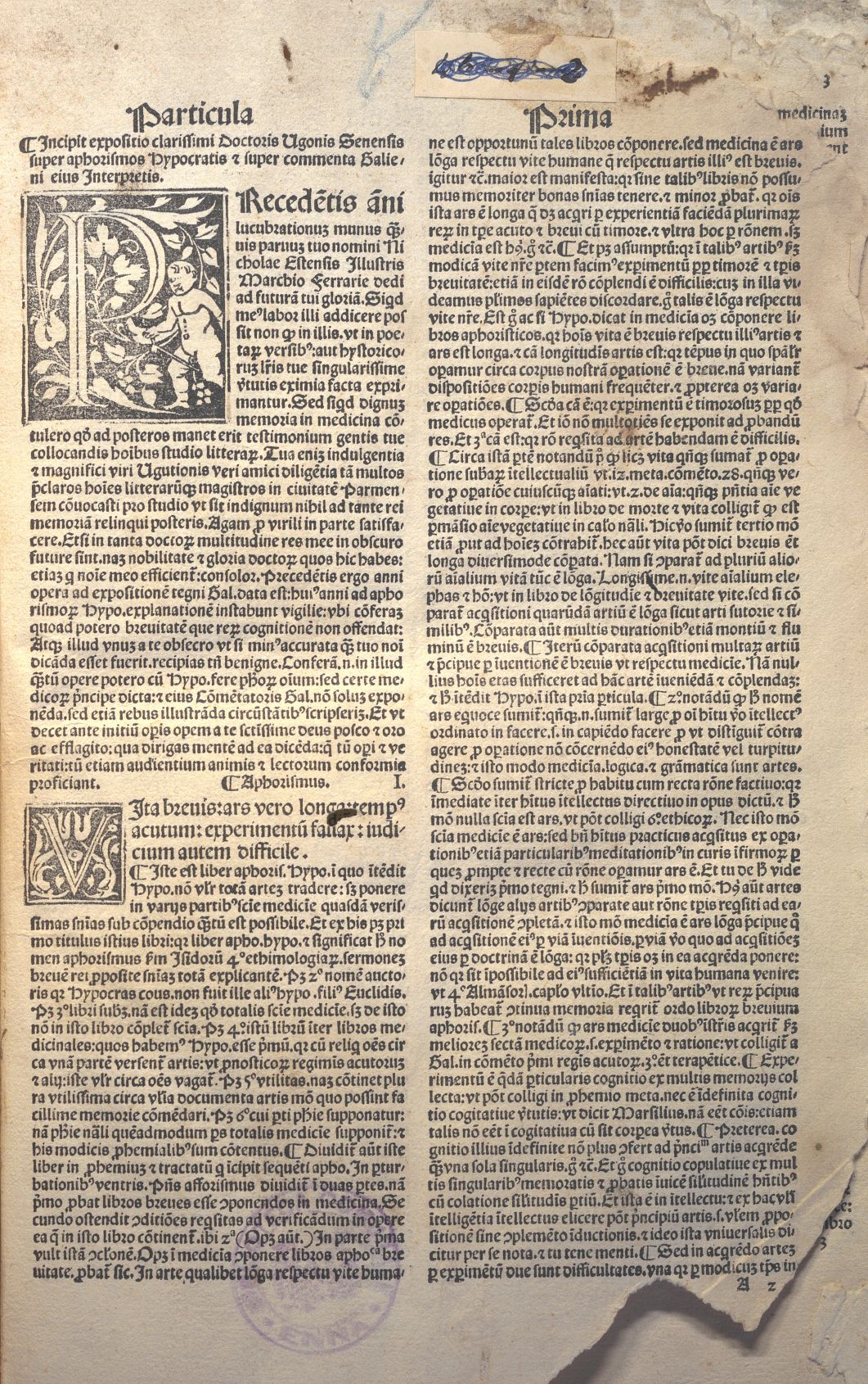 HUGO SENENSIS,EXPOSITIO SUPER APHORISMOS HIPPOCRATIS ET COMMENTUM GALENI. VENEZIA 1498