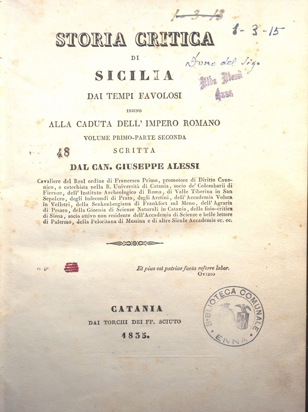 Storia critica di sicilia dai tempi favolosi insino alla caduta dell’impero romano – Volume I, parte II