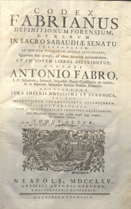 CM.19.E.14 - CODEX FABRIANUS. ANTONIO FABRO. 1755. TOMO II