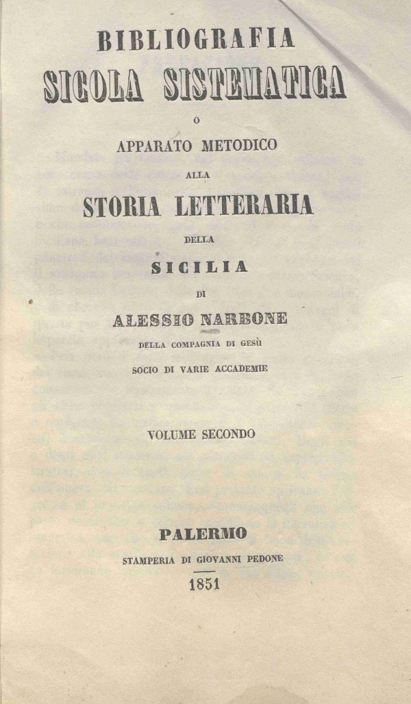 C.M.18.6.42 - BIBLIOGRAFIA SICOLA SISTEMATICA. ALESSIO NARBONE. 1851