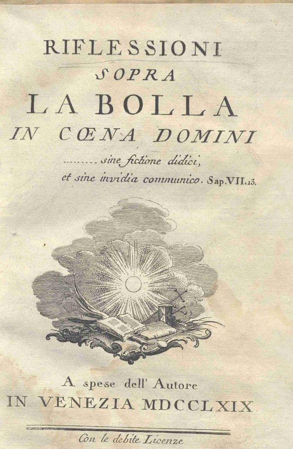 C.M.13.E.9 - RIFLESSIONI SOPRA LA BOLLA IN COENA DOMINI DI TOMMASO ANTONIO CONTIN. 1769